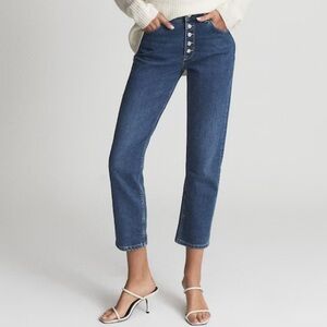 REISS Dark Blue Bailey Mid Rise Slim Crop Straight Leg Size 24